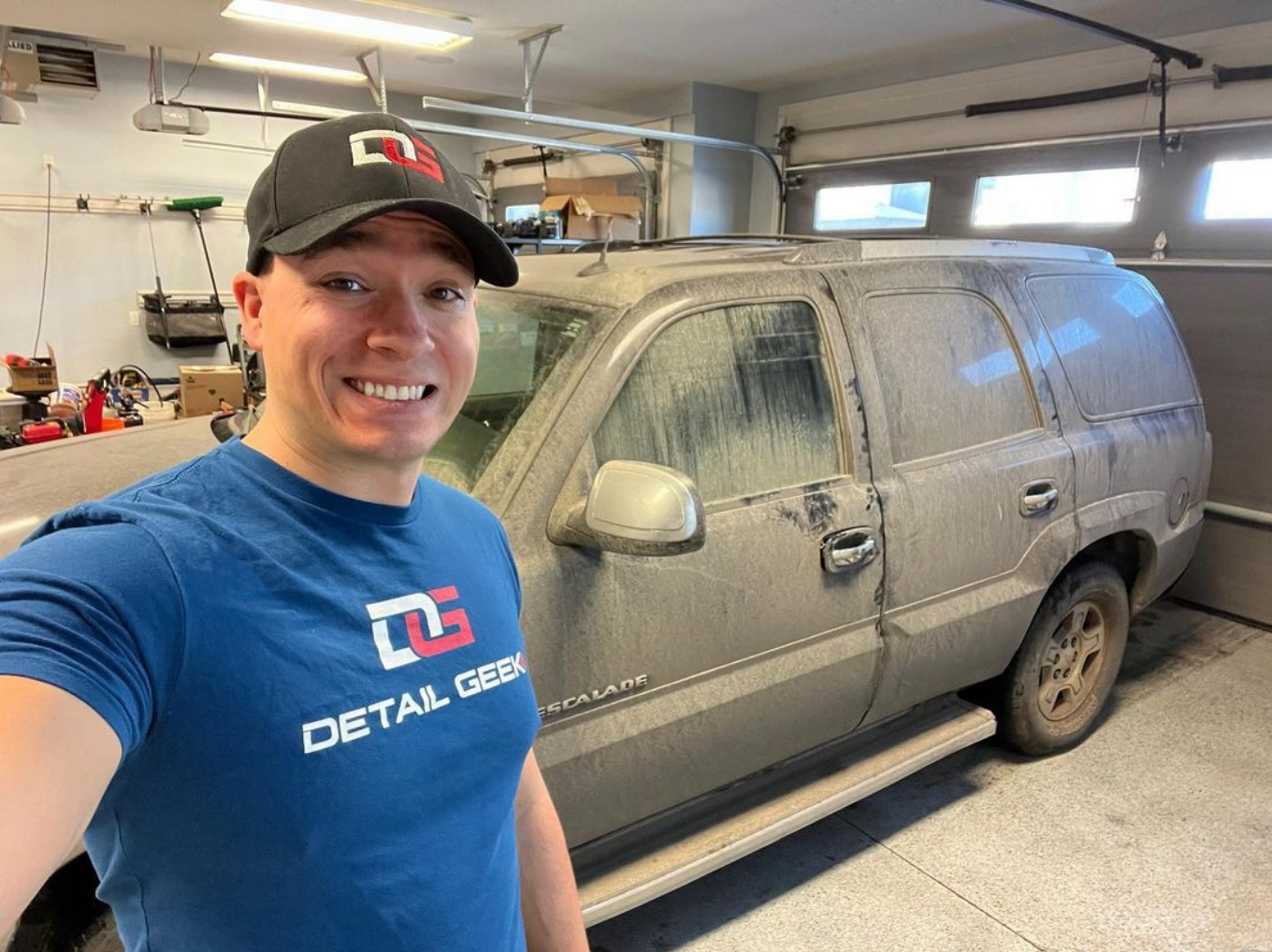 The Detail Geek with the abandoned Cadillac Escalade. He knows that the best way to sell his line of detailing products is to show transformation first.