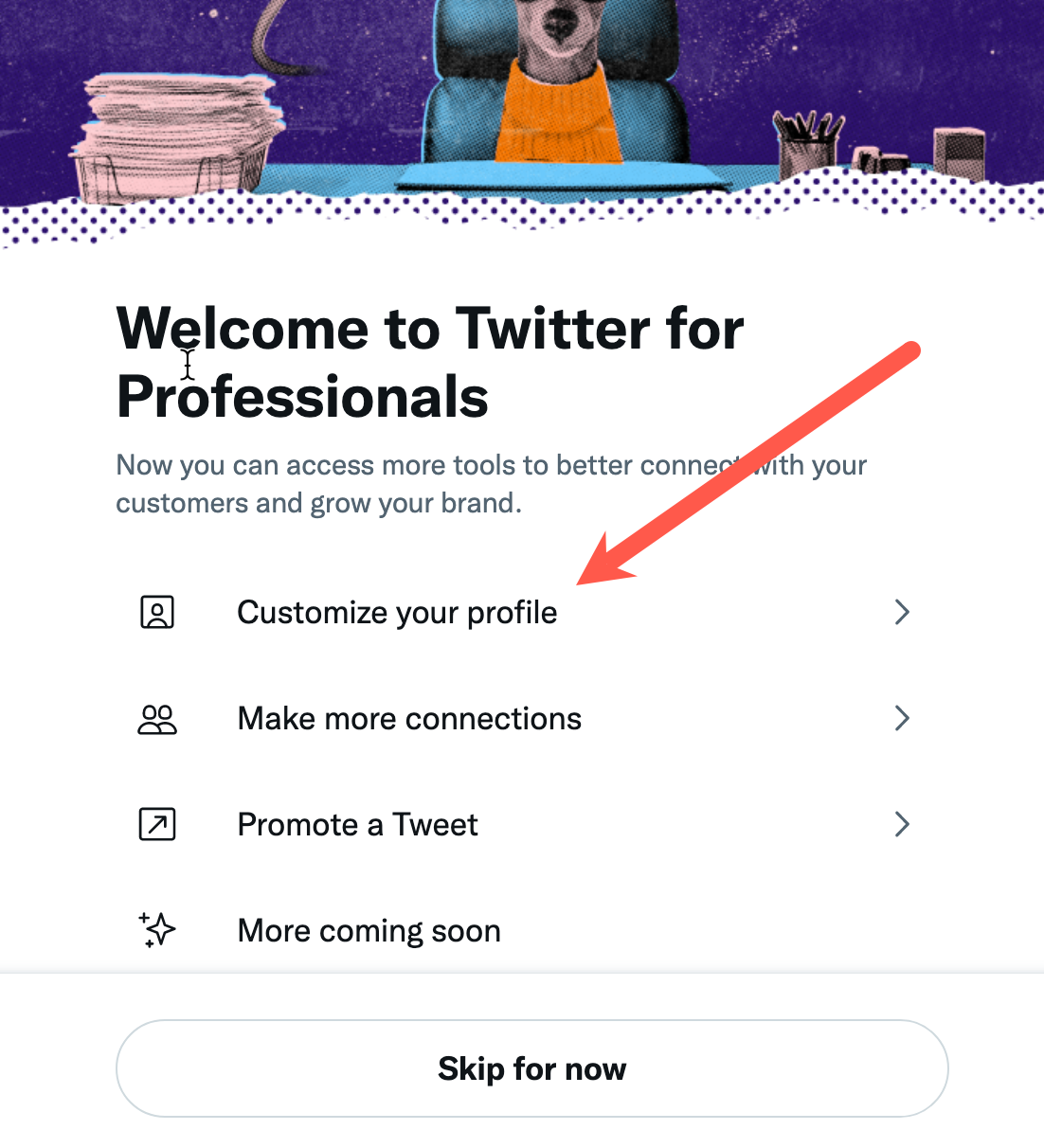 Customize your profile to enhance Twitter's business features
