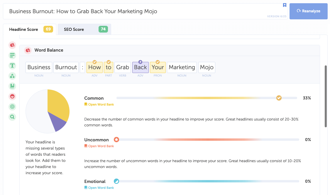 Screenshot from CoSchedule's Headline Analyzer