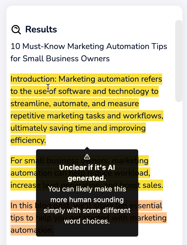 Content at Scale's AI Detector will tell you how "human" your ChatGPT blog post is. Edit this sentences to sound like you.