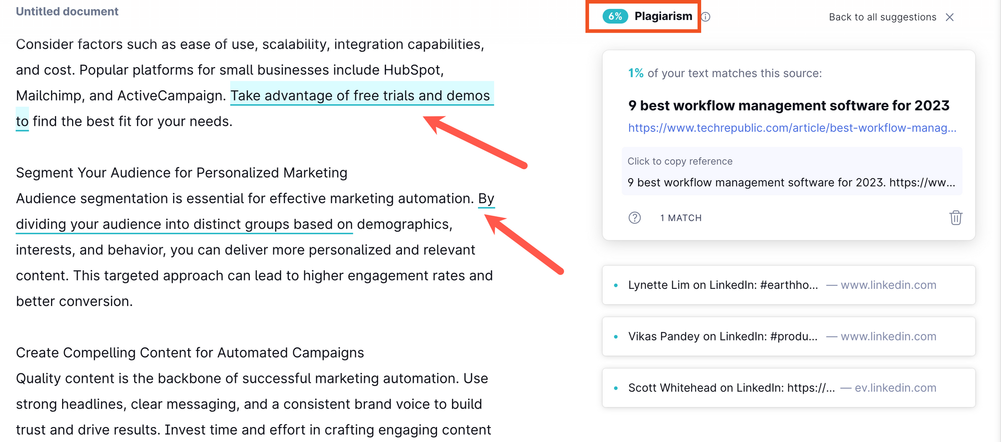 Grammarly's plagiarism checker.
