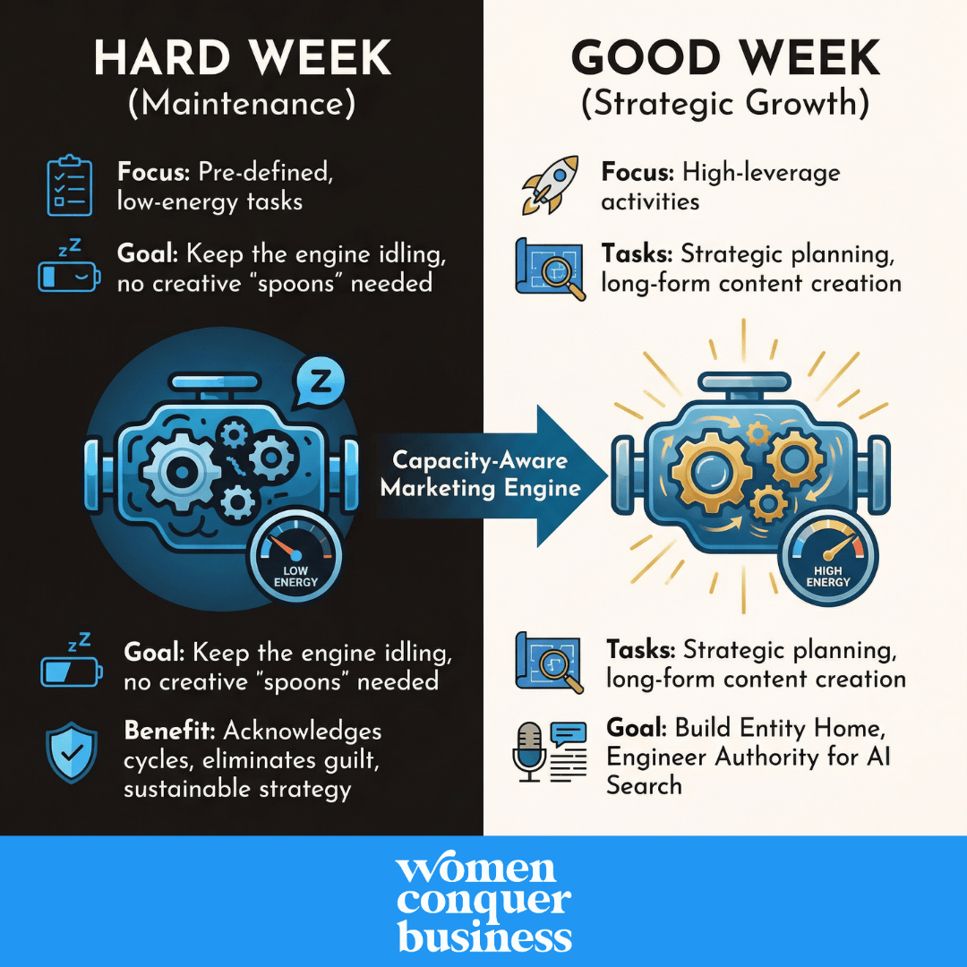 The key to marketing for solopreneurs is to strategize around good/hard weeks.
