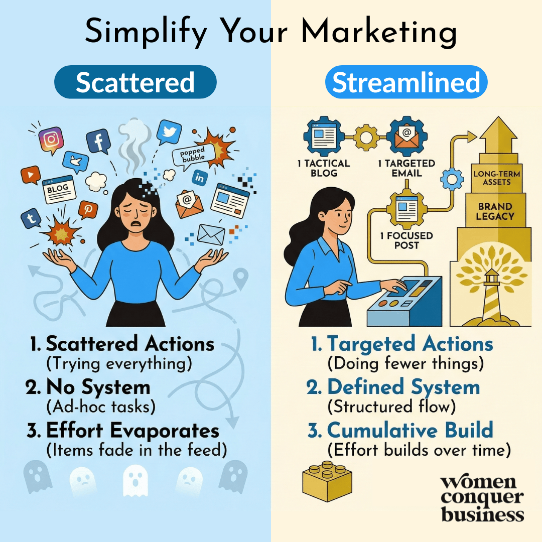 streamlined marketing involves focused actions and a defined system