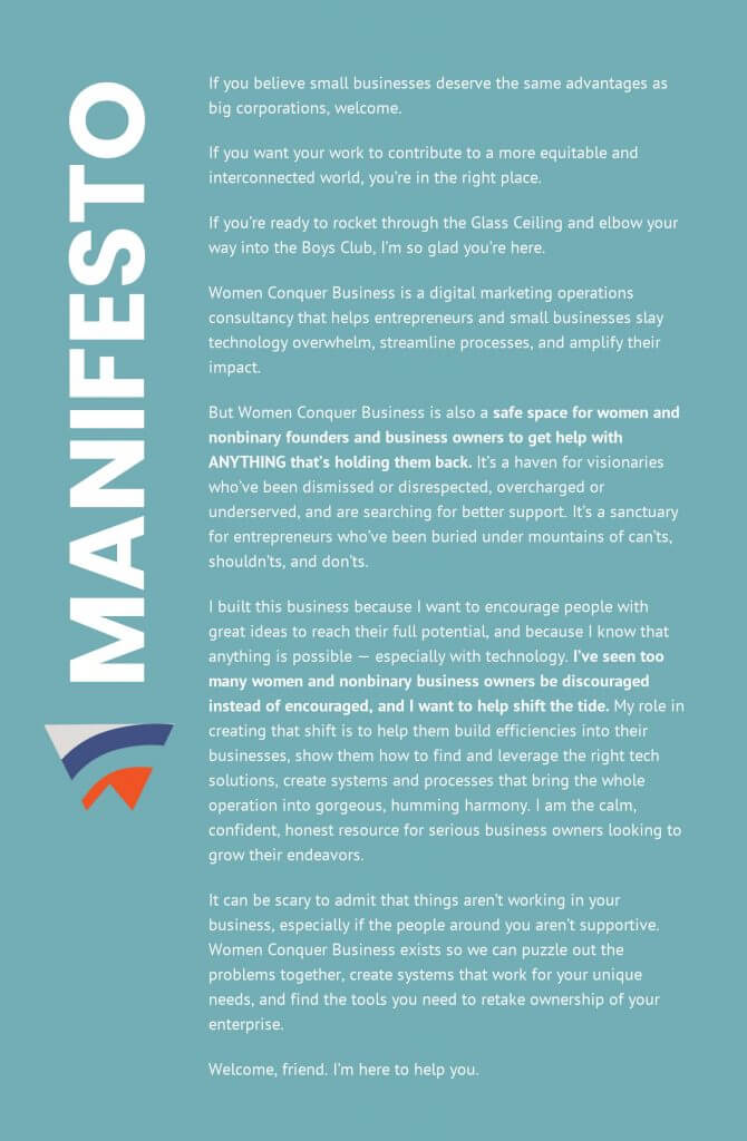 Women Conquer Business Manifesto 3 Women Conquer Business Manifesto