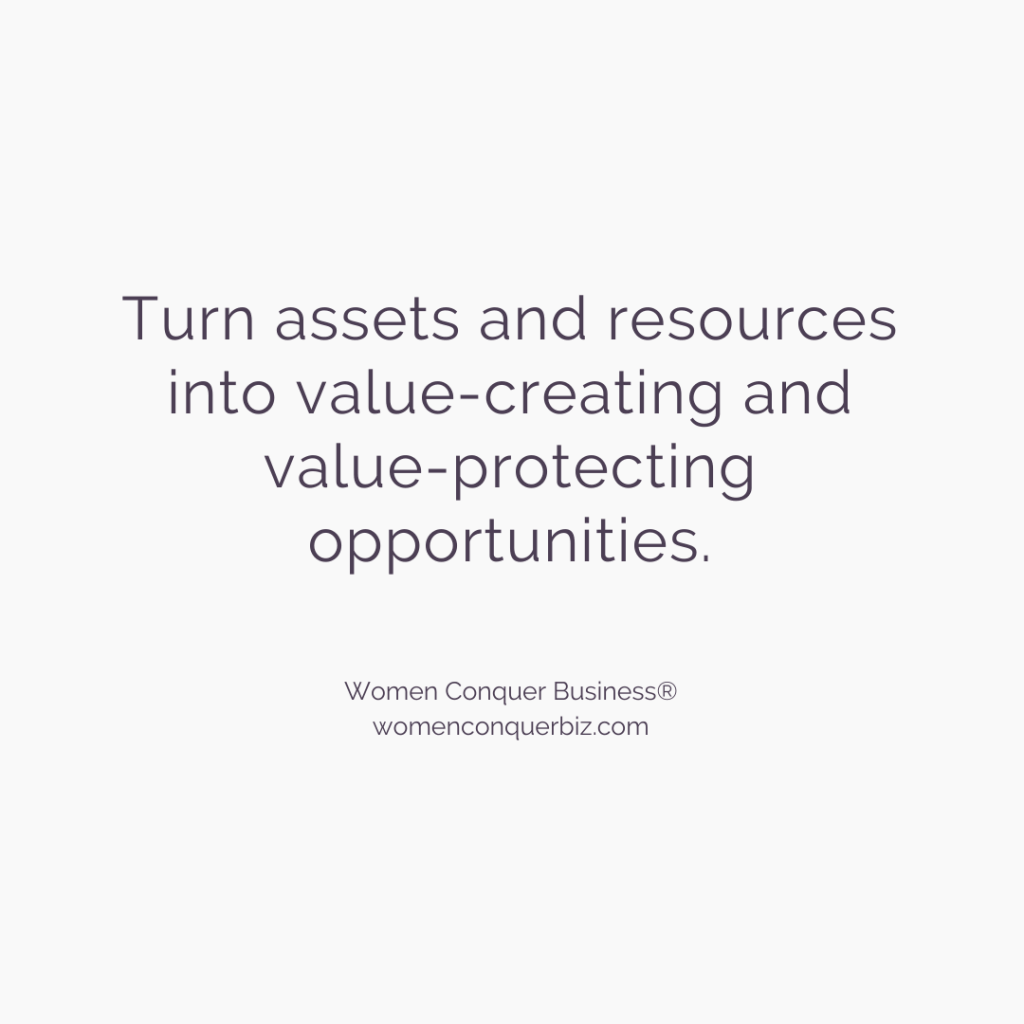 turn assets and resources into value-creating and value-protecting opportunities