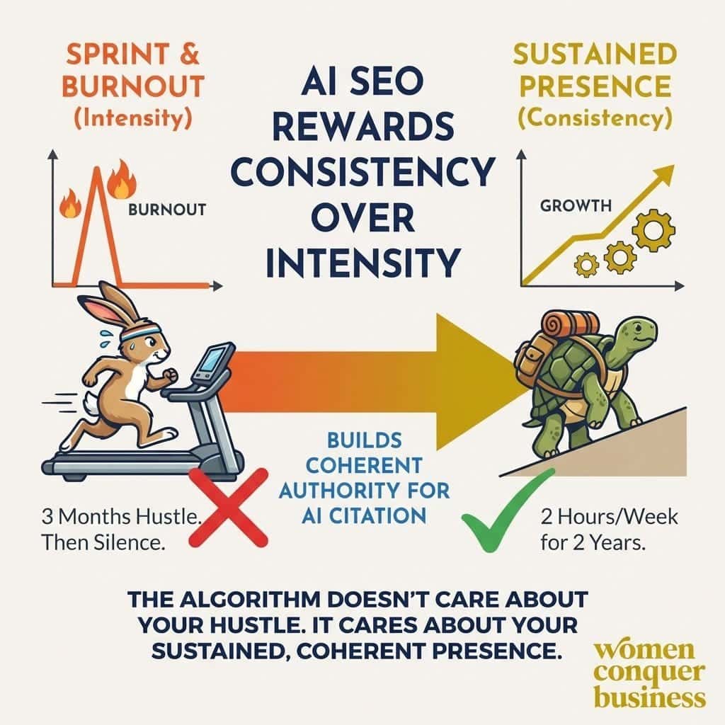 How to Get Your Business Mentioned by ChatGPT: The Authority Blueprint for Solopreneurs AI SEO rewards consistency over intensity