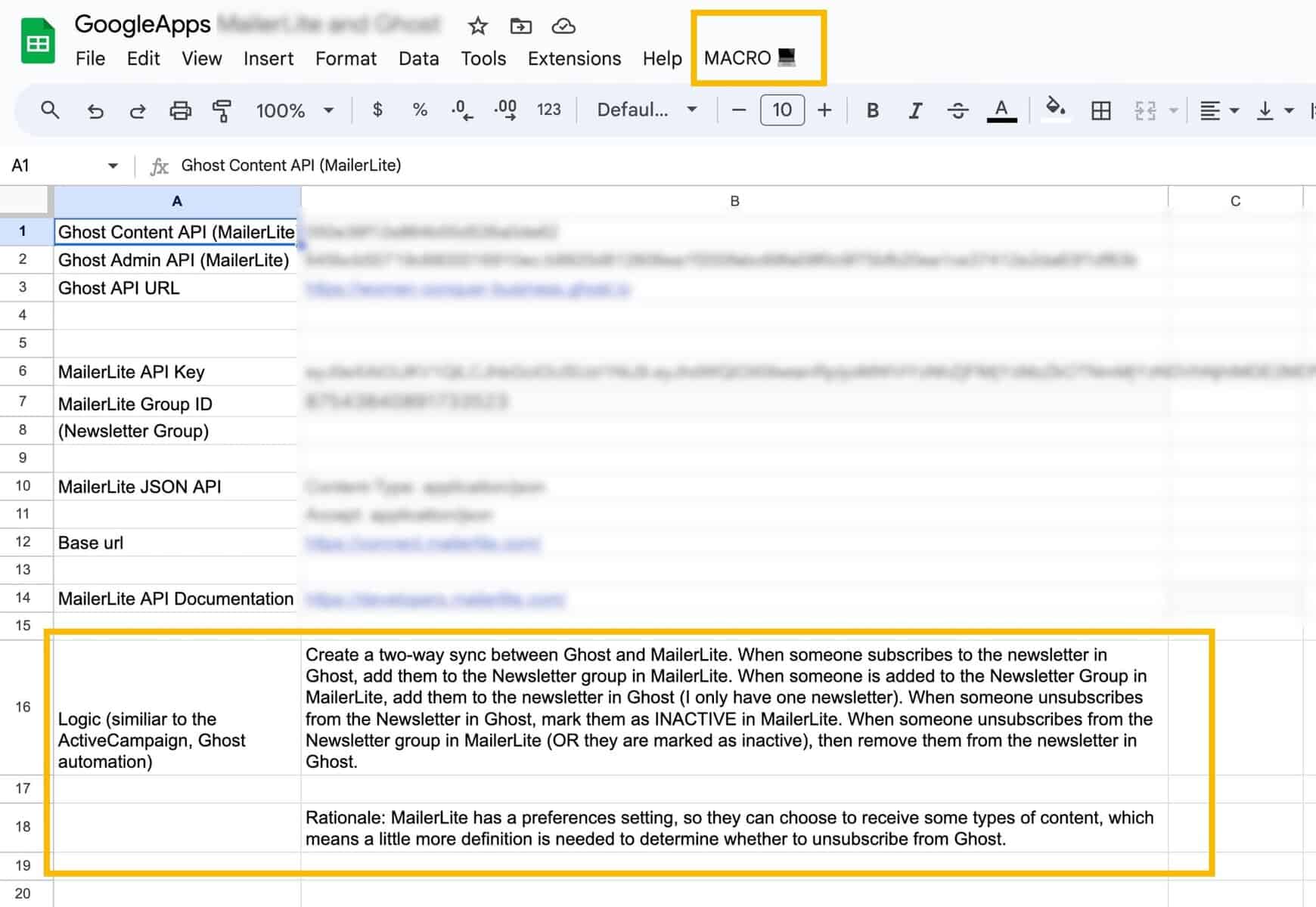 Completed Google Sheet with Google Apps Script Macro