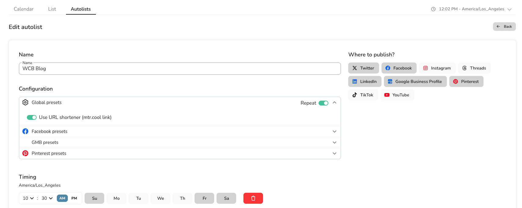Maximizing Your Marketing Strategy with Metricool: A Comprehensive Review Metricool's autolist feature.