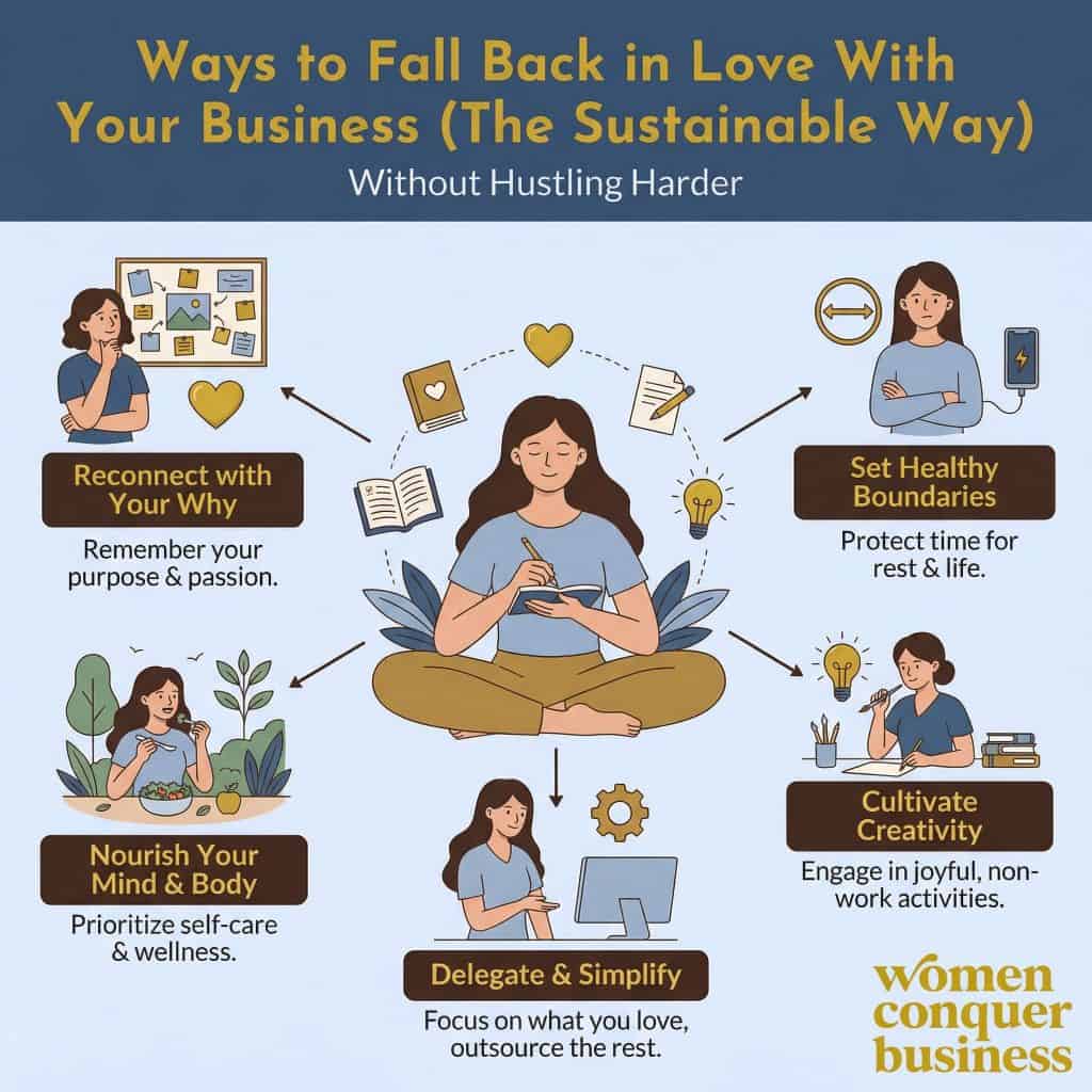 How to Fall in Love with Your Business Again (Without Hustling Harder) ways to fall back in love with your business (the sustainable way)