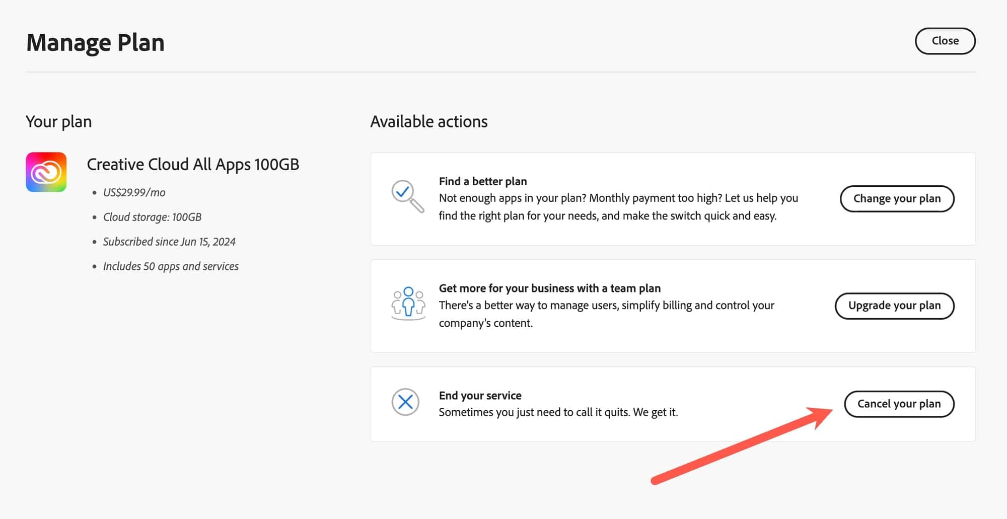Adobe Cancellation Step 2