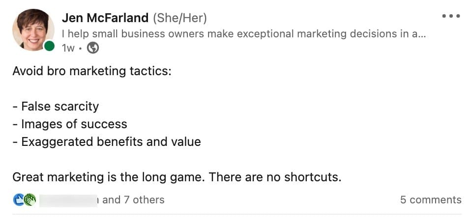 Undeniable Power of Comments Avoid bro marketing tactics false scarcity, images of success, and exaggerated benefits.