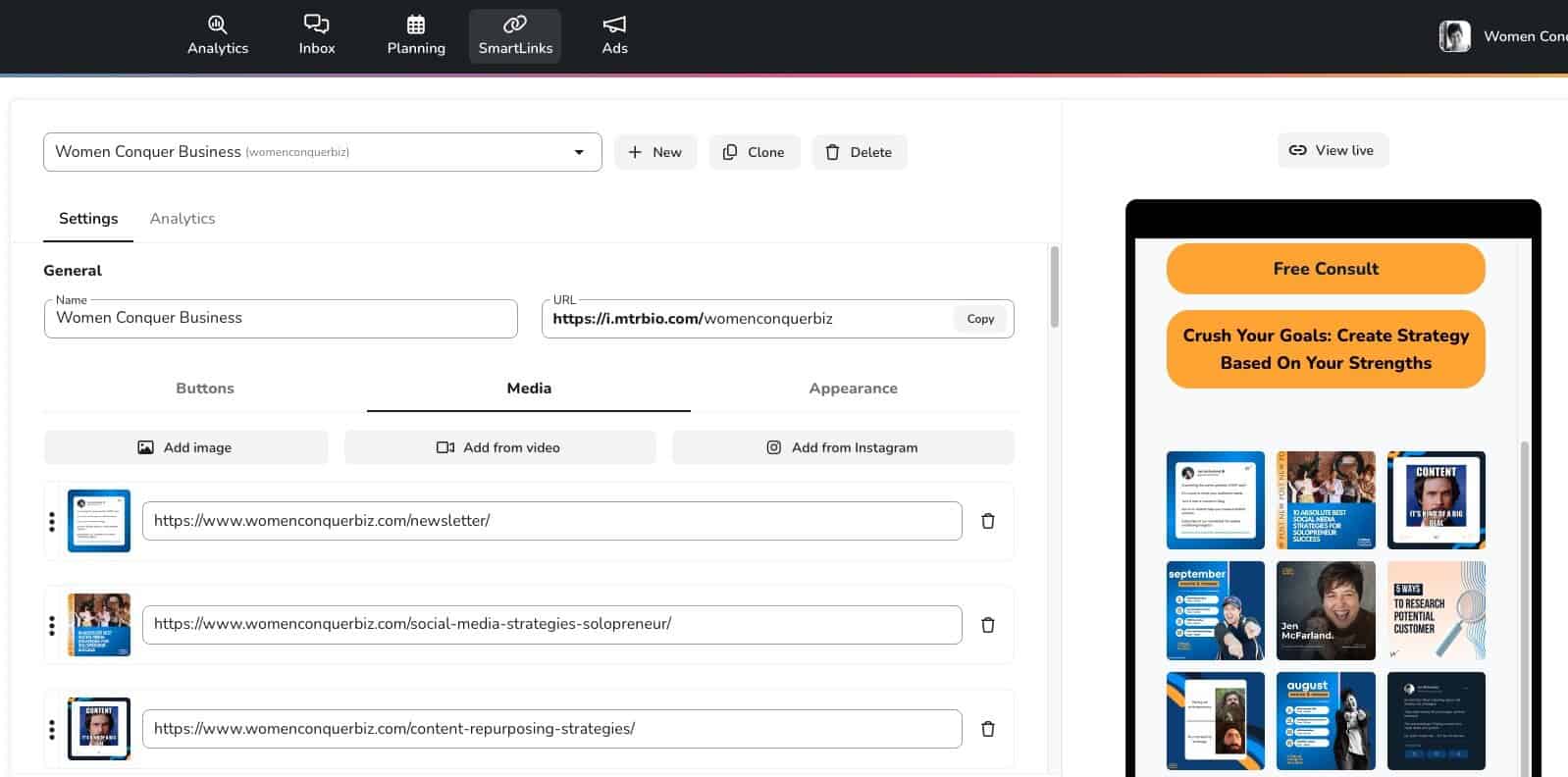Maximizing Your Marketing Strategy with Metricool: A Comprehensive Review Metricool's SmartLinks (Link-in-bio)