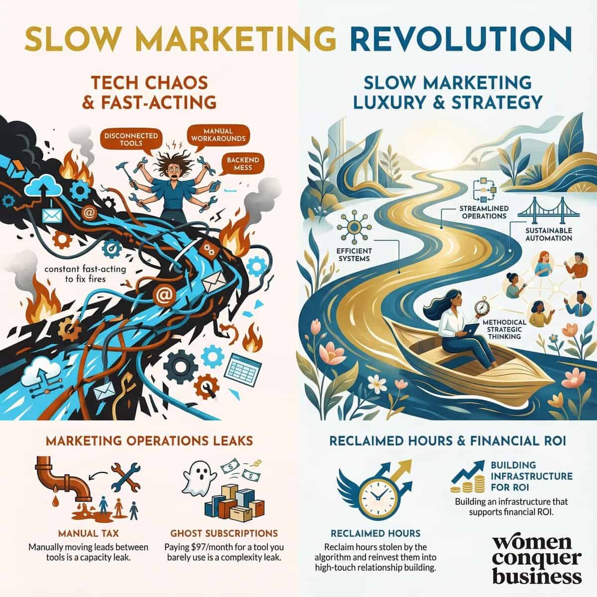 Beyond Hustle Culture: The Slow Marketing Revolution (The Only Way to Scale) tech chaos vs slow marketing strategy