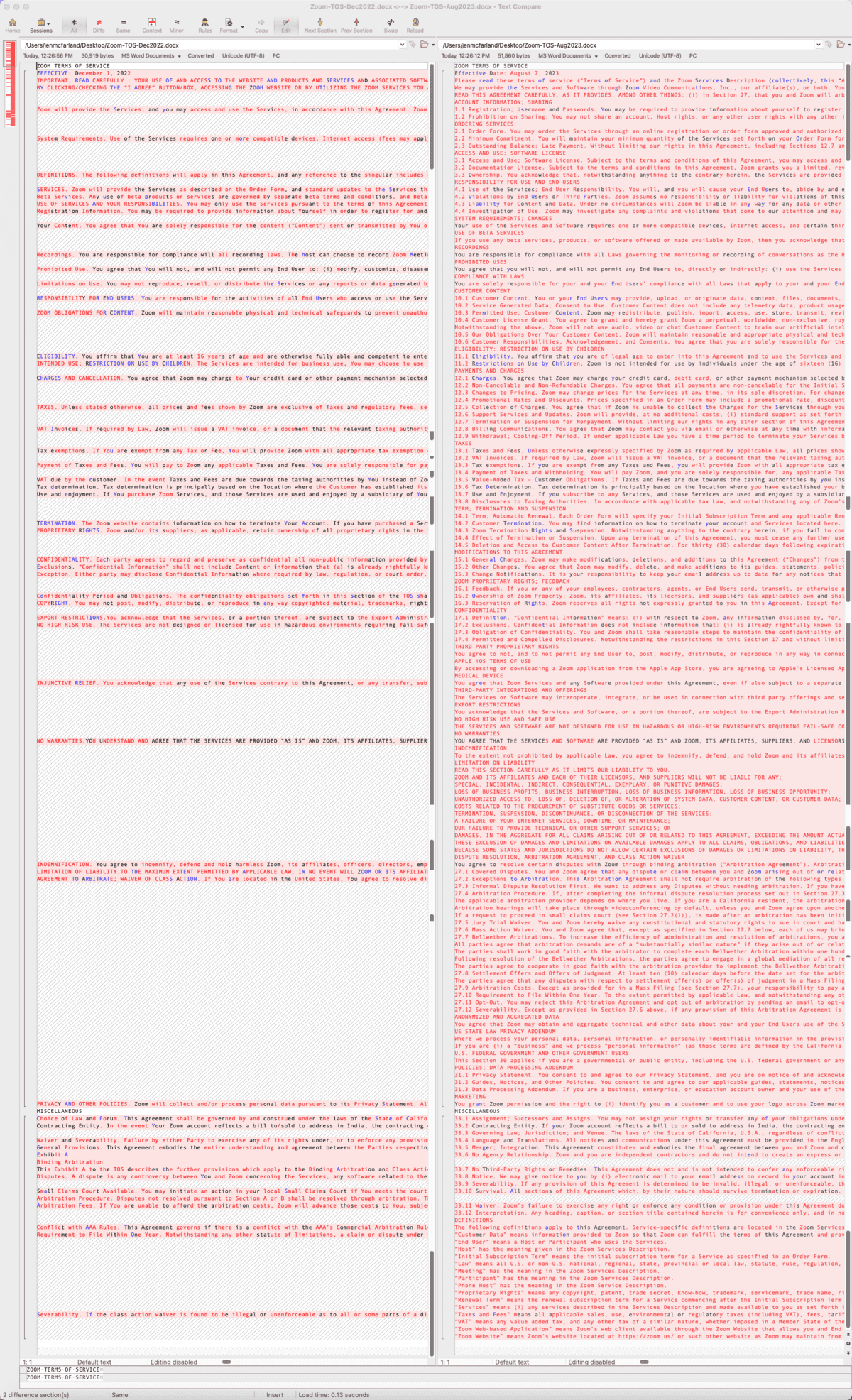 Zoom's AI Update: Incredibly Intrusive Changes & What It Means for Small Businesses Zoom terms of service comparison. You'll notice the old terms of service (on the left) are much shorter.