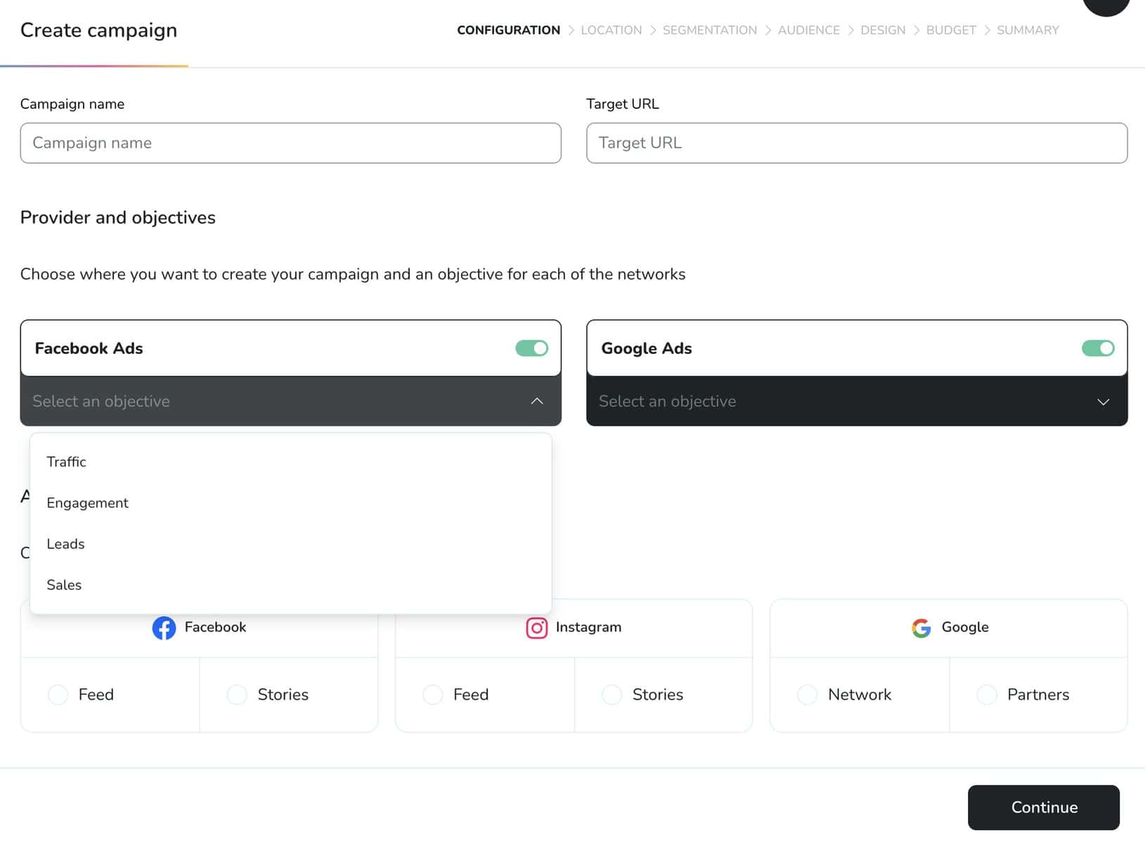 Maximizing Your Marketing Strategy with Metricool: A Comprehensive Review Metricool's unified ads creation interface. In this example, you can schedule to Facebook, Intagram, and Google At the same time.
