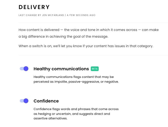 Why We Ditched Grammarly for Writer (and You Should Too) Writer's delivery settings for healthy communication and confidence.