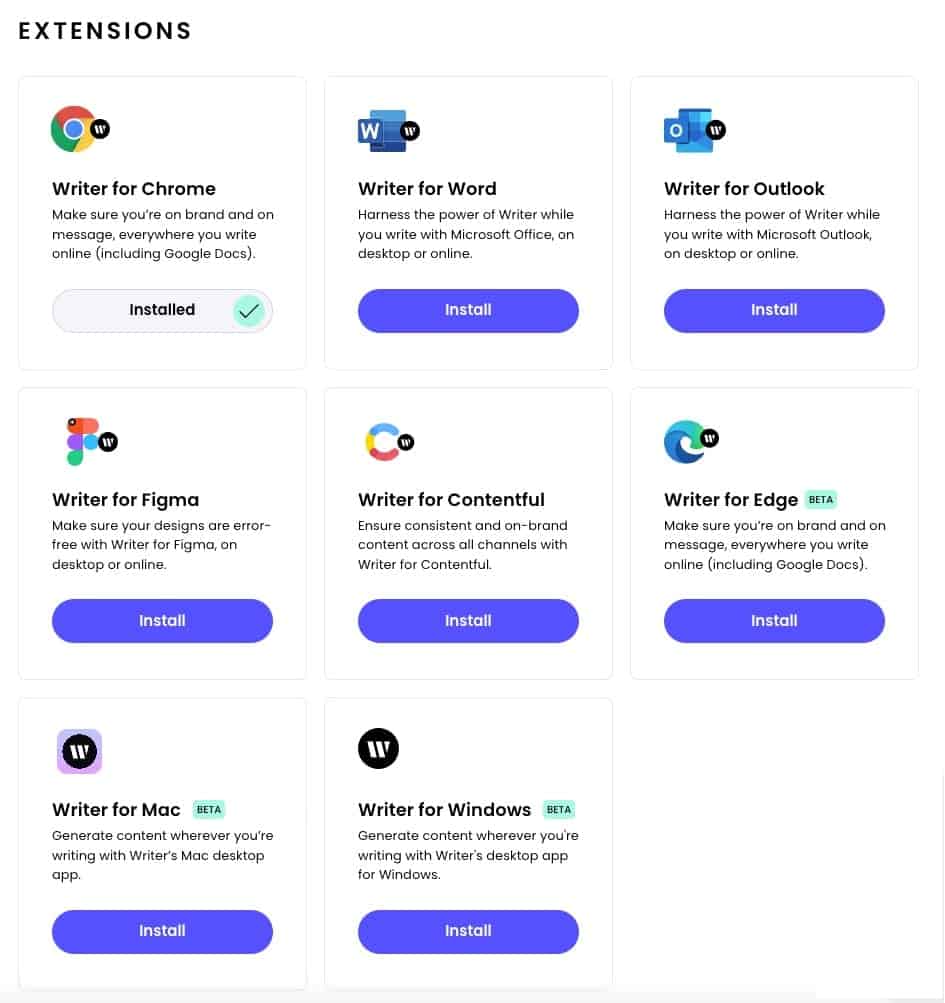 Why We Ditched Grammarly for Writer (and You Should Too) Writer has extensions to work with Chrome, Word, Outlook, Figma, Contentful, Edge, Mac, and Windows.