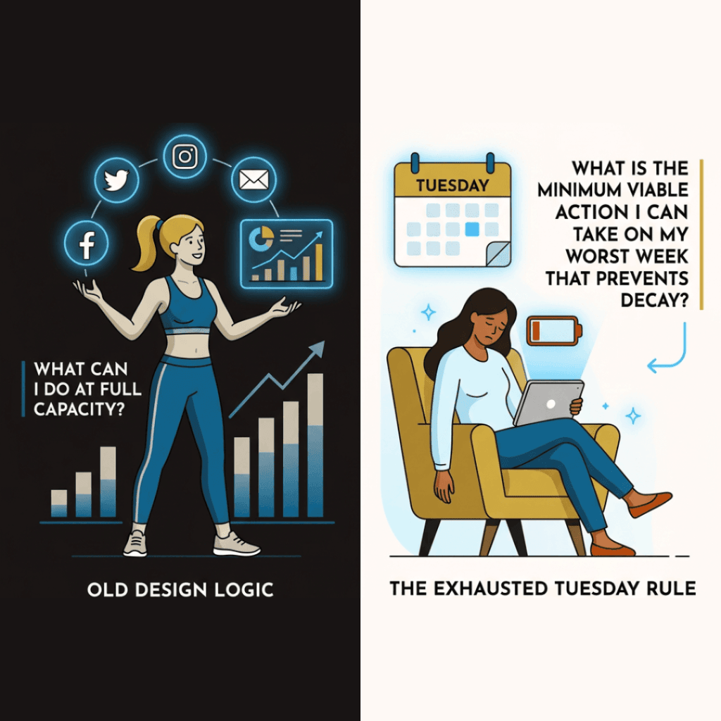 2026 Guide to Decluttering Marketing Systems: Reclaim Your Sanity and ROI old school logic (do more) vs consistency for when you're not at full capacity