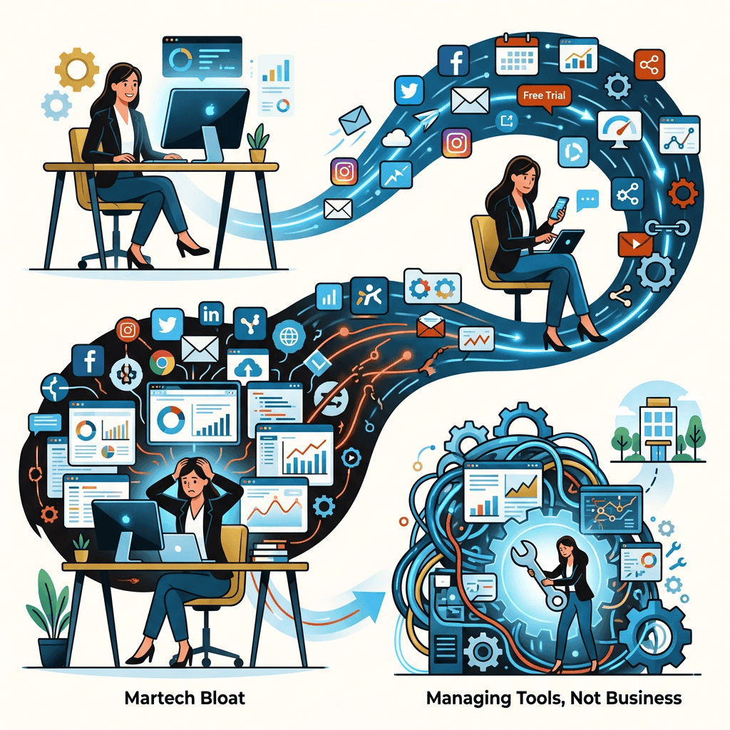 2026 Guide to Decluttering Marketing Systems: Reclaim Your Sanity and ROI frankenstack martech bloat, managing tools instead of your business