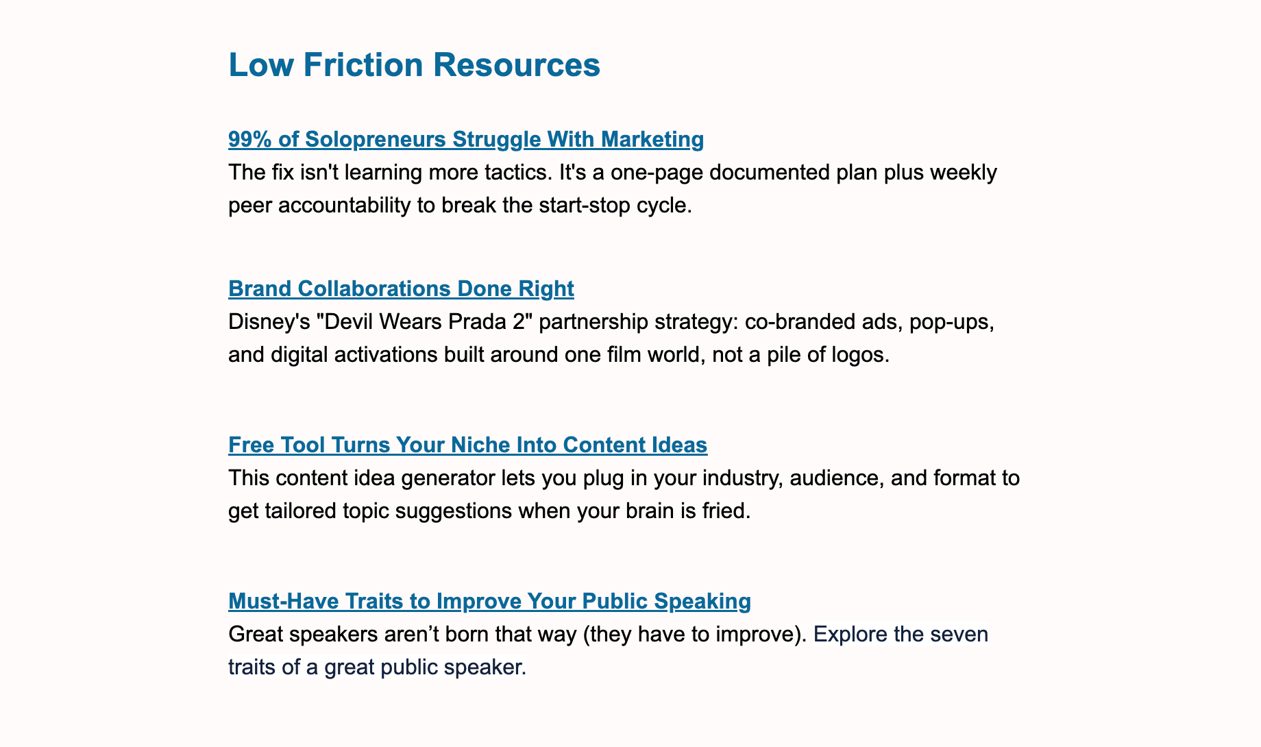 Women Conquer Business Newsletter low friction resources